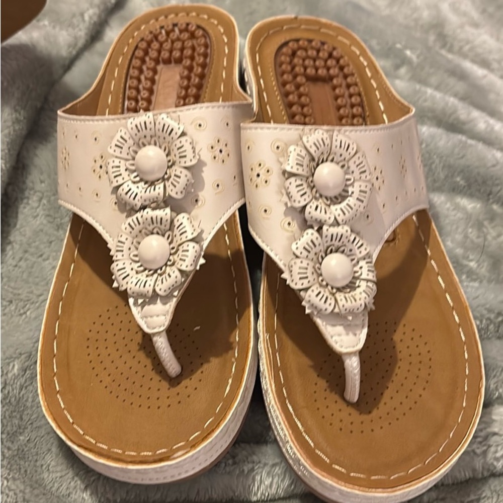 White Floral Sandals